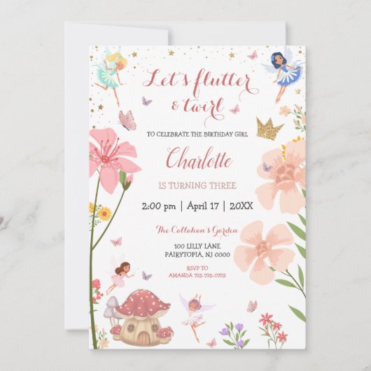 エンチャンテッドマジカルガーデンフェアリーフォレスト誕生日 招待状 (正面)