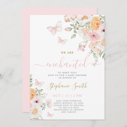 エンチャントあなたに会う赤ちゃんシャワー女の子招待状 招待状 (正面/裏面)