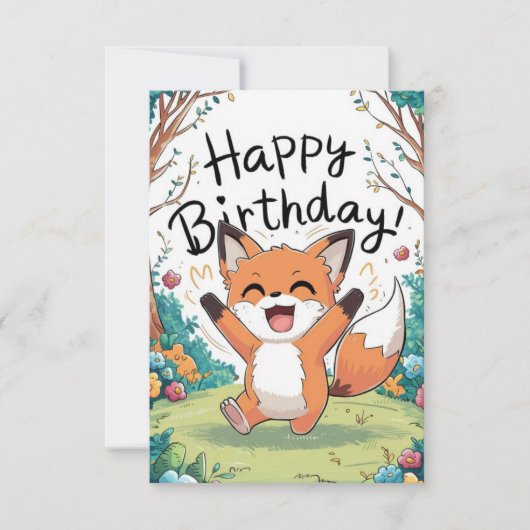 エンチャントお洒落キツネ誕生日 カード (正面)