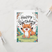 エンチャントお洒落キツネ誕生日 カード (正面/裏面インサイチュ)