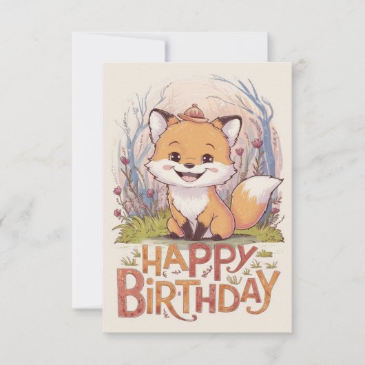エンチャントかわいらしキツネ誕生日 カード (正面)
