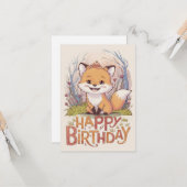 エンチャントかわいらしキツネ誕生日 カード (正面/裏面インサイチュ)