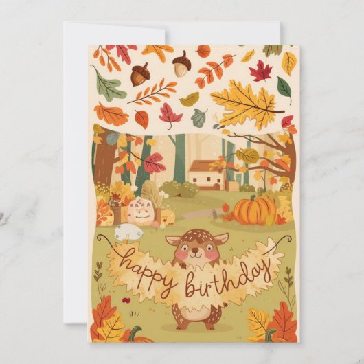 エンチャントかわいらしドウォームオータム秋ハッピーバースデー カード (正面)
