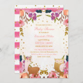 エンチャントかわいらしドフォレストアニマルベビーガールシャワー 招待状 (正面/裏面)