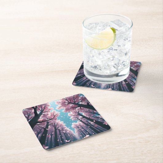 エンチャントさくらんぼブロッサムキャノピースカイ – アニメスタイル スクエアペーパーコースター (インサイチュ)