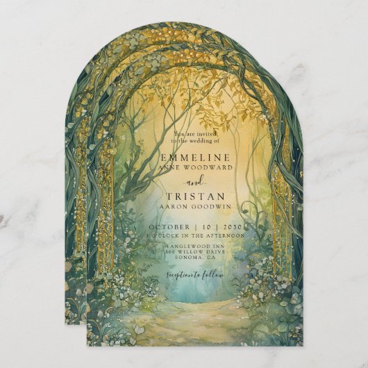 エンチャントされたエメラルドフォレストポ結婚ータル 招待状 (正面/裏面)