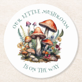 エンチャントされた森のキノコの赤ちゃんシャワー ラウンドペーパーコースター