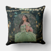 エンチャントされた森のセージ緑のキンセアニラの写真 クッション (裏面)