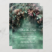 エンチャントされた森のメイブ金ゴールド結婚式の日付を保存 招待状 (正面/裏面)