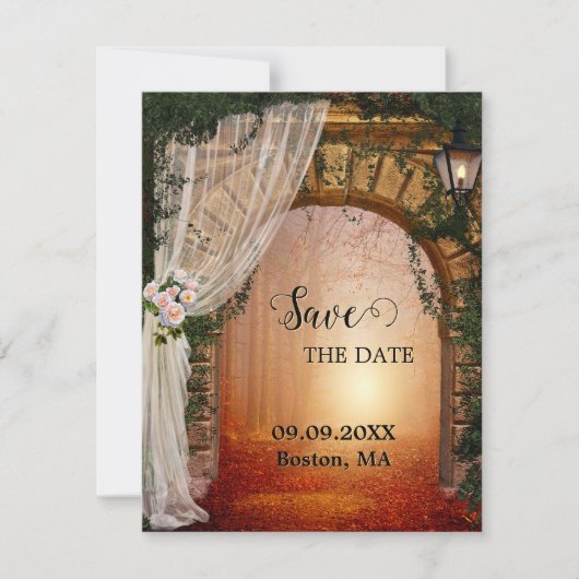 エンチャントされた森の写真の日付を保存 案内状 (正面)