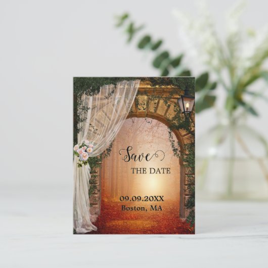 エンチャントされた森の写真の日付を保存 案内状 (スタンド正面)