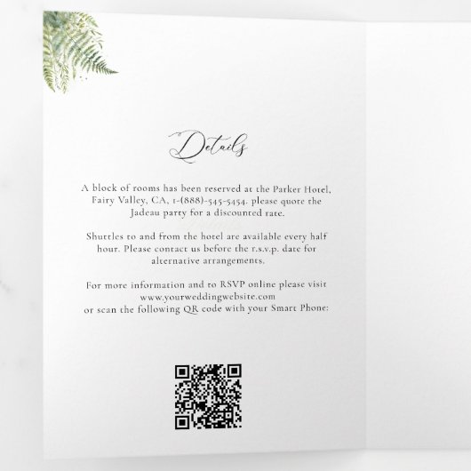 エンチャントされた森の山のシダすべて結婚の 三つ折り招待状 (内部最初)