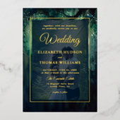 エンチャントぶら下がったドフォレストのつる植物金ゴールド結婚写真 箔招待状 (正面)