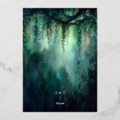 エンチャントぶら下がったドフォレストのつる植物金ゴールド結婚写真 箔招待状 (裏面)