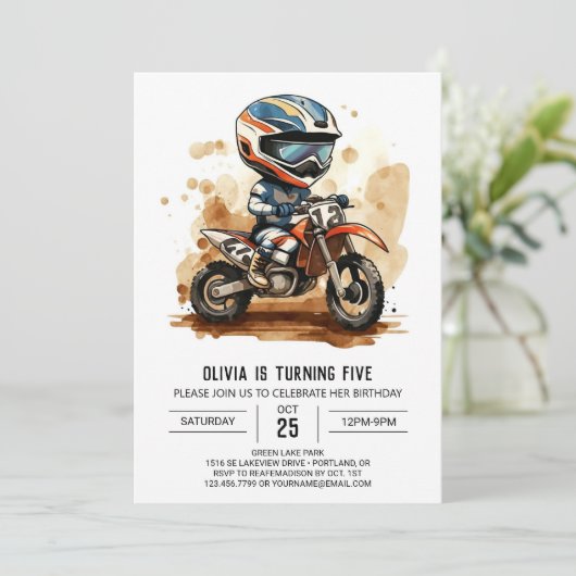 エンチャントウォーターカラーバイク誕生日 招待状 (スタンド正面)