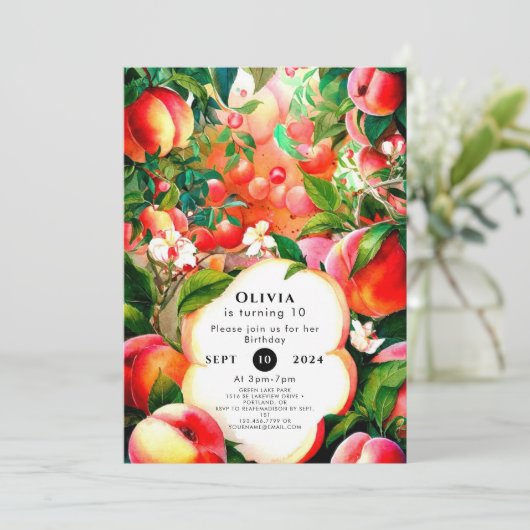 エンチャントウォーターカラーピーチ誕生日 招待状 (スタンド正面)