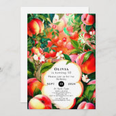 エンチャントウォーターカラーピーチ誕生日 招待状 (正面/裏面)