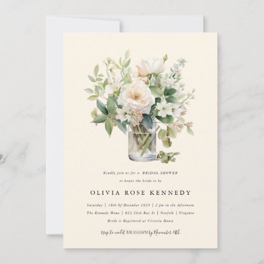 エンチャントウォーターカラーボヘミアンフローラブライダルシャワー 招待状 (正面)