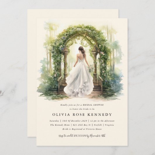エンチャントウォーター色の森ボホブライダルシャワー 招待状 (正面/裏面)