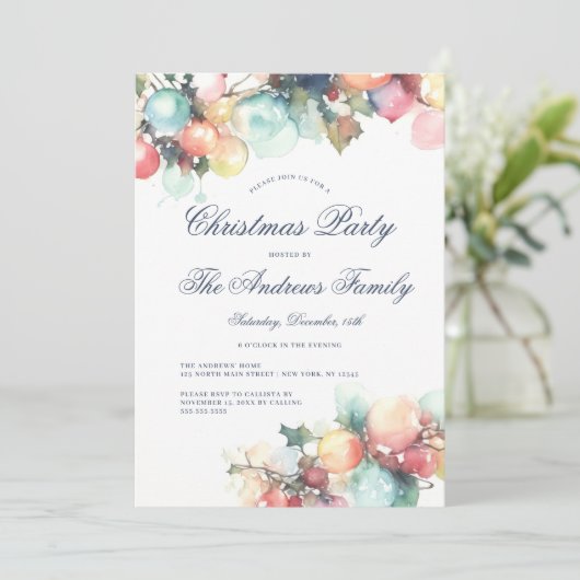 エンチャントウォーター色オーナメントクリスマスパーティー 招待状 (スタンド正面)
