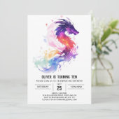 エンチャントウォーター色キッズドラゴン誕生日 招待状 (スタンド正面)