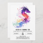 エンチャントウォーター色キッズドラゴン誕生日 招待状 (正面/裏面)