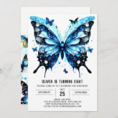 エンチャントウォーター色バタフライボーイ誕生日 招待状 (正面/裏面)
