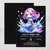 エンチャントウォーター色マーメイド誕生日 招待状 (正面/裏面)