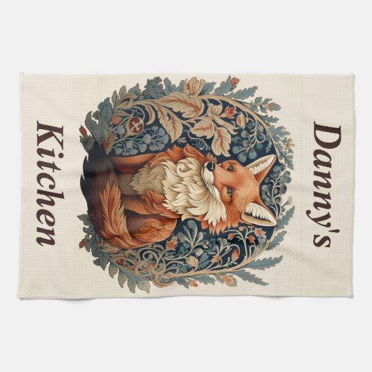 エンチャントウッドランドキツネ名前をカスタムする キッチンタオル (横)