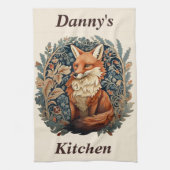 エンチャントウッドランドキツネ名前をカスタムする キッチンタオル (縦)