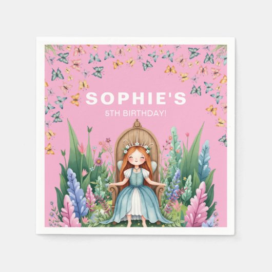 エンチャントウッドランドフェアリープリンセス誕生日 スタンダードカクテルナプキン (正面)