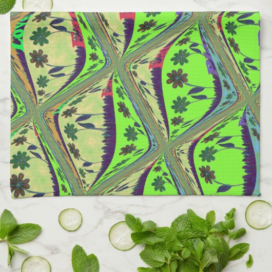 エンチャントエクレクティックガーデン市松模様にフローラ美しい キッチンタオル (折り畳み)