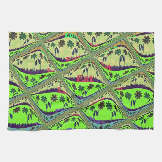 エンチャントエクレクティックガーデン市松模様にフローラ美しい キッチンタオル (横)