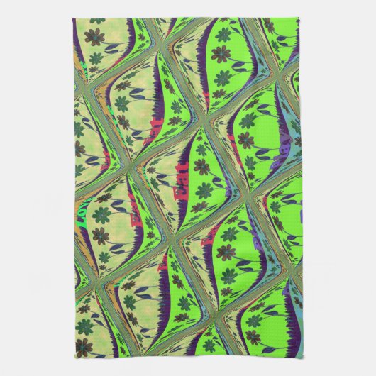 エンチャントエクレクティックガーデン市松模様にフローラ美しい キッチンタオル (縦)