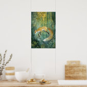 エンチャントエメラルドフォレストマジカルキツネアート ポスター (キッチン)