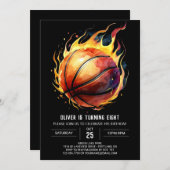 エンチャントエレガントスポーツバスケットボール誕生日 招待状 (正面/裏面)