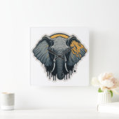 エンチャントエレファント顔 スクエア壁時計 (ホーム)