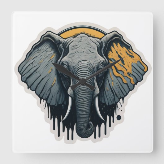 エンチャントエレファント顔 スクエア壁時計 (正面)