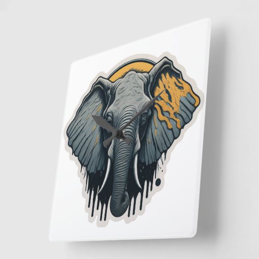 エンチャントエレファント顔 スクエア壁時計 (傾斜)