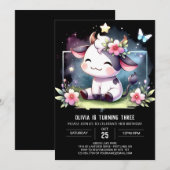 エンチャントカスタムされた牛誕生日 招待状 (正面/裏面)