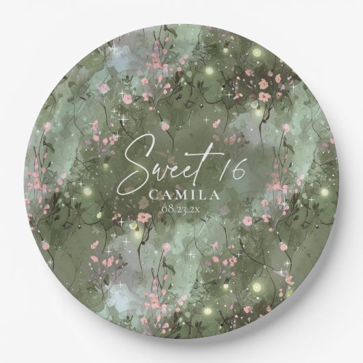 エンチャントガーデンスイート16パターンピンクID1163 ペーパープレート (正面)