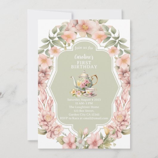 エンチャントガーデンティーパーティー任意の年齢誕生日 招待状 (正面)