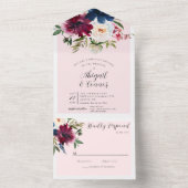 エンチャントガーデンピンク赤面ブルガンディーネイビー オールインワン招待状 (内側)