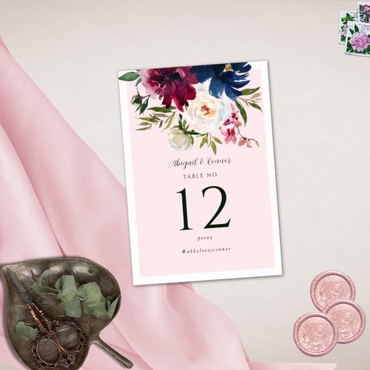 エンチャントガーデンピンク赤面ブルガンディーネイビー テーブルナンバー