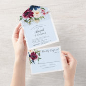 エンチャントガーデンライトブルーブルゴーニュ海軍 オールインワン招待状 (貼ってはがせる)