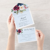 エンチャントガーデンライトブルーブルゴーニュ海軍 オールインワン招待状 (貼ってはがせる)