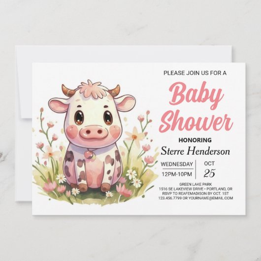 エンチャントガーリーエレガントド牛のベビーシューウェ 招待状 (正面)