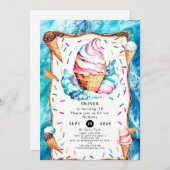 エンチャントキッズコーンアイスクリーム誕生日 招待状 (正面/裏面)