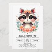 エンチャントキッズラクーンガール誕生日 招待状 (正面/裏面)