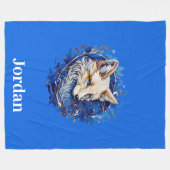 エンチャントキツネと名前をカスタムする フリースブランケット (正面(横))